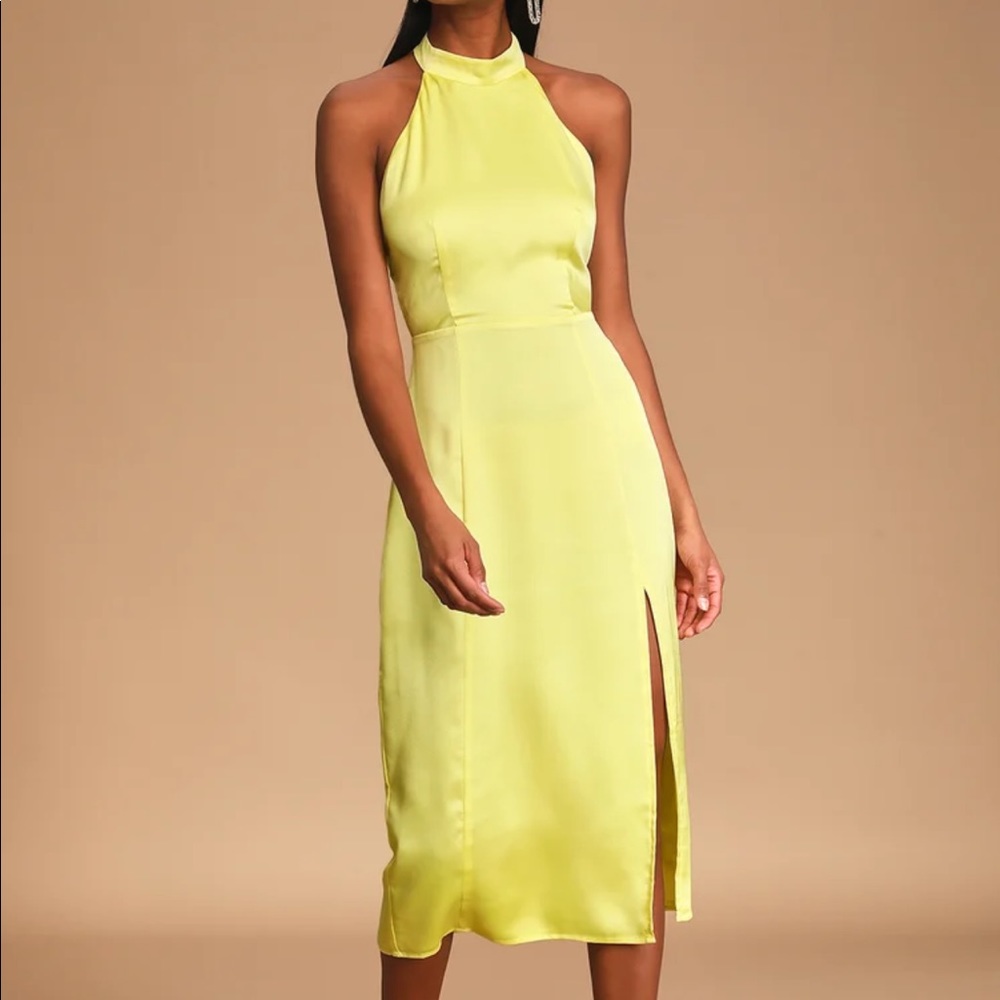 Lulu’s yellow halter midi dress